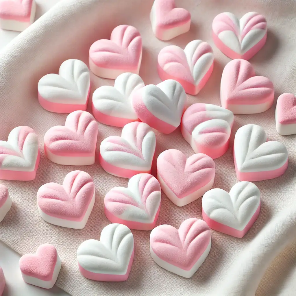 Soft marshmallows in various shapes