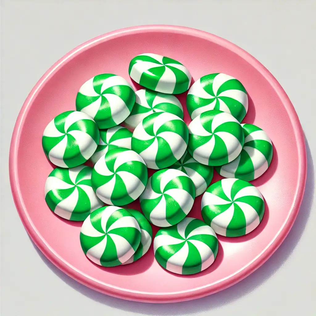 Green and white striped candies on a plate