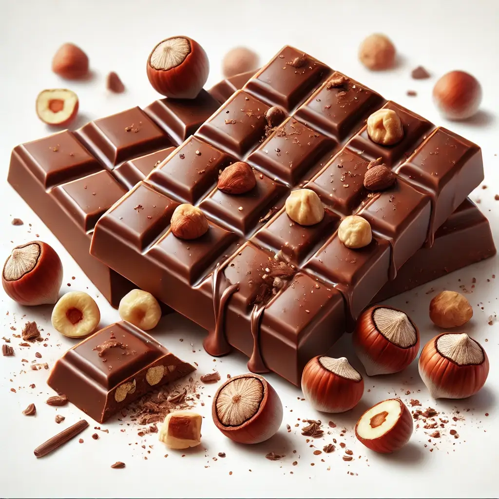 Delicious milk chocolate with whole hazelnuts