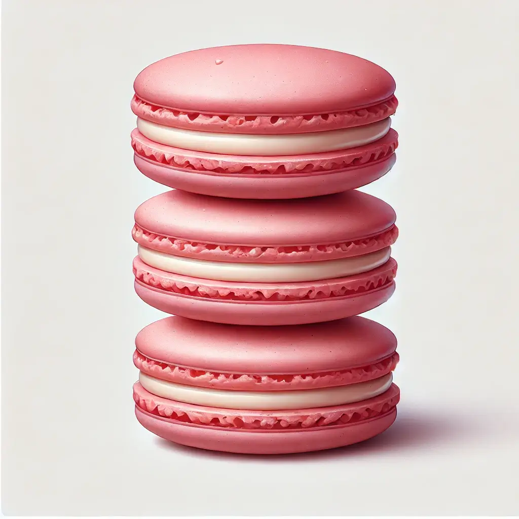 Stack of pink macarons with creamy filling